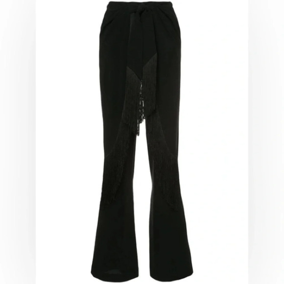 EUC CINQ À SEPT Audrina High-waist Fringed Wide-leg Pants in Black Size 2